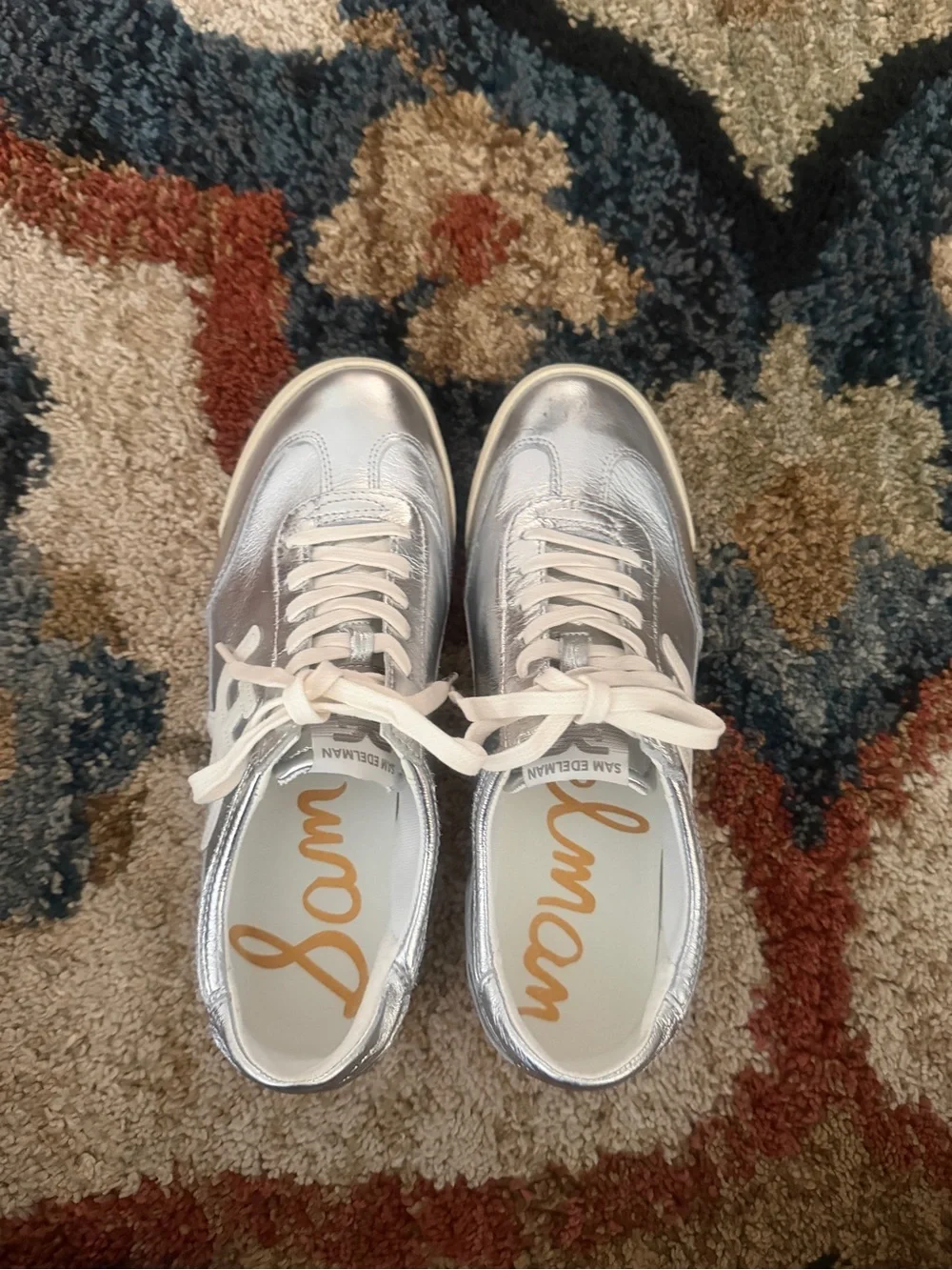 Sam Edelman Silver Metallic Low-Top Lace-Up Sneakers